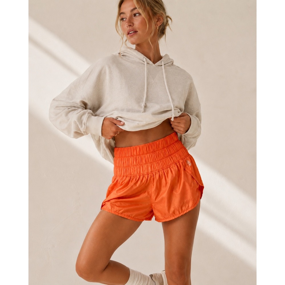 Free People FP Movement The Way Home Shorts Orange Smocked High Rise S Outdoor
